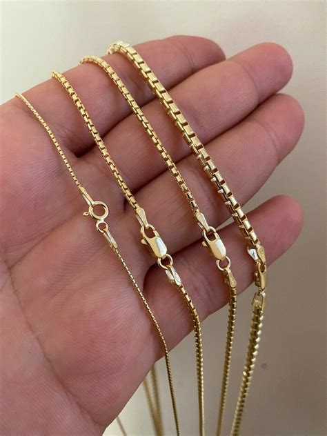 14k Gold Over Real Solid 925 Sterling Silver Rounded Box Chain 1 3mm