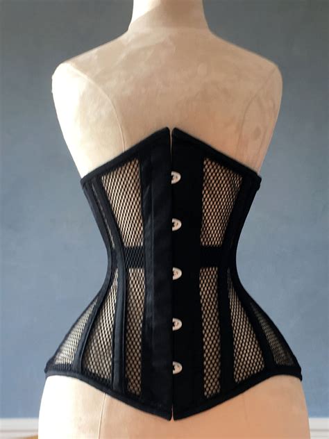 Black Steel Boned Underbust Corset From Mesh Authentic Corset For Tig