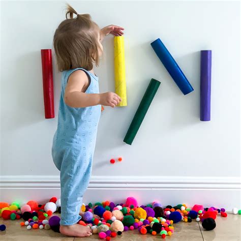 Easy Activity For Toddlers Paper Tube Pom Pom Run 7 Days Of Play