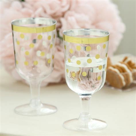 Pack Oz Disposable Plastic Wine Cups Gold Rimmed Polka Dot