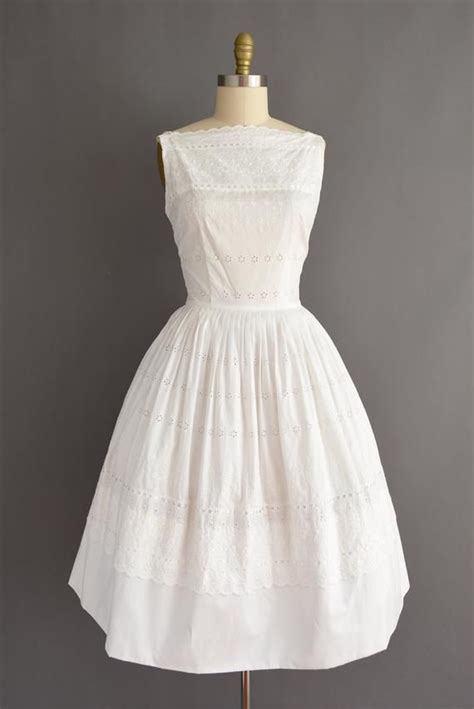 50s Vintage Dress Laiglon White Cotton Eyelet Floral Etsy