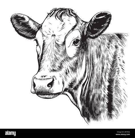 Cow Face Detailed Hand Drawn Sketch Illustration Farming Stock Vector