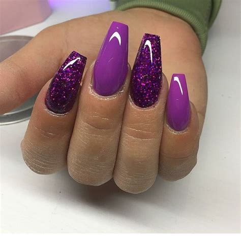 Long Purple Nails With Glitter Purple Acrylic Nails Purple Glitter