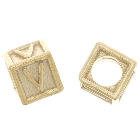 Perle Lettre Alphabet Cube Mm Avec Gros Trou V Argent Dor