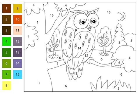 Owl Color by Number | Free Printable Coloring Pages