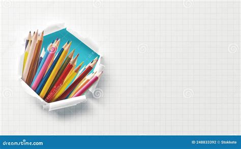 Colored Pencils In Paper Hole Stock Photo Image Of Draw