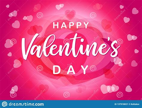 Lettering Happy Valentines Day Pink Hearts Love Greeting Card Stock