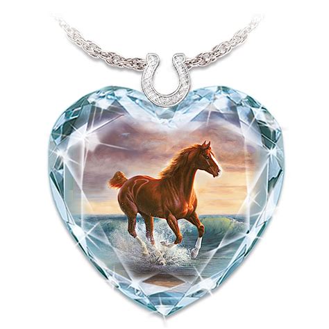 Surf Dancer Crystal Heart Necklace With Horse Artwork