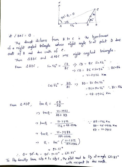 Solved An Airplane Leaves City A And Flies 136km Due East To City B