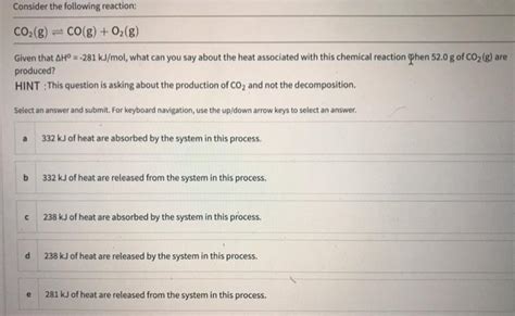 Solved Consider The Following Reaction Co2g Cog