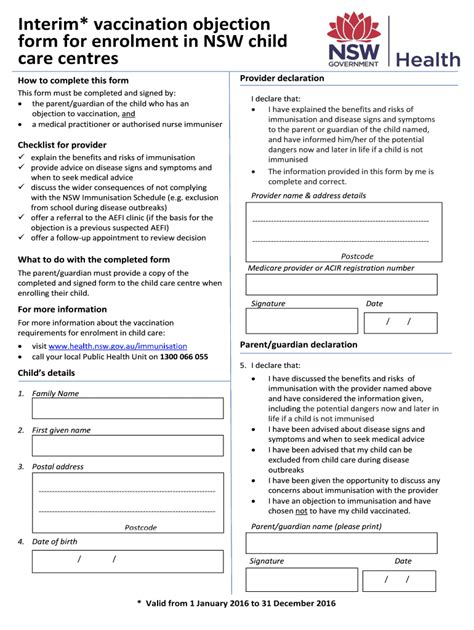 Fillable Online Health Nsw Gov Interim Vaccination Objection Form For