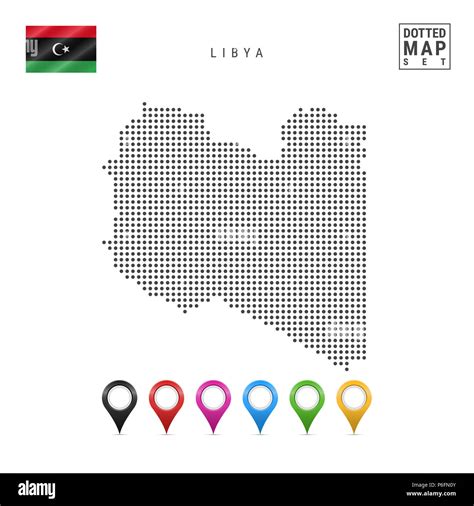 Dotted Map Of Libya Simple Silhouette Of Libya The National Flag Of