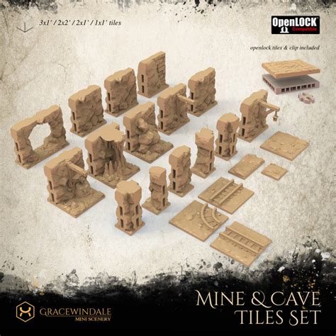 3D Printable Mine & Cave Tiles Set by Gracewindale Mini Scenery