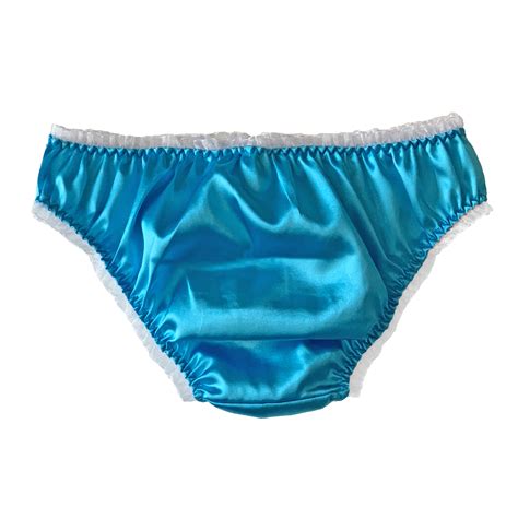 Aqua Blue Satin Frilly Sissy Panties Bikini Knicker Underwear Briefs