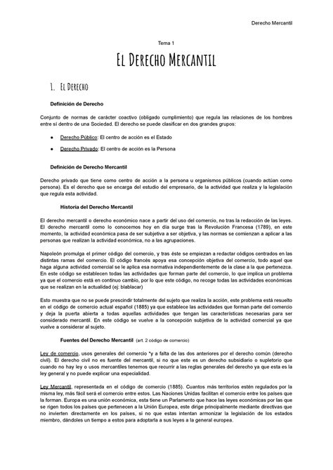 Temario Derecho Mercantil Tema El Derecho Mercantil El Derecho