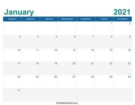 January 2021 Calendar Templates