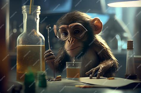 Premium Photo | Illustration of a curious monkey conducting a laboratory experiment monkey doing ...