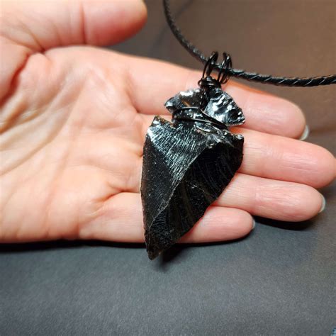 Inch Black Obsidian Arrowhead Necklace For Men Pendant On Black