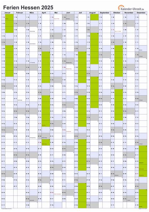 Ferien Hessen 2025 - Ferienkalender zum Ausdrucken
