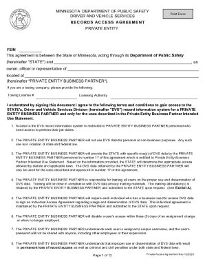 MN Records Access Agreement Private Entity 2020-2026 - Fill and Sign ...
