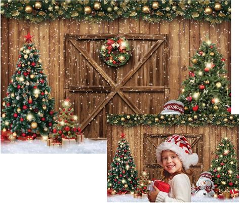 Amazon Leowefowa Christmas Barn Backdrop X Ft Christmas Snowy