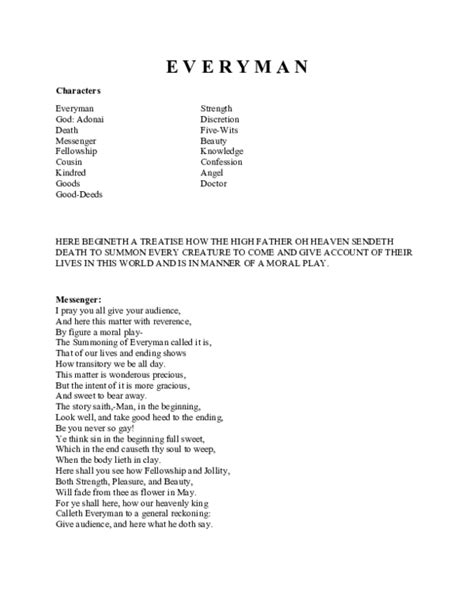 Pdf Everyman A Morality Play