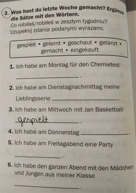 3 Was hast du letzte Woche gemacht Ergänze insbinisqusU Sätze mit