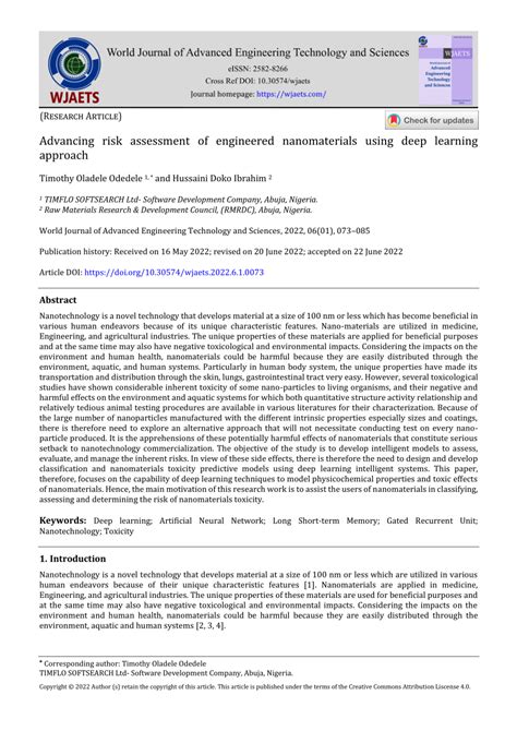 Pdf Advancing Risk Assessment Of Engineered Nanomaterials Using Deep