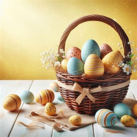 Premium Photo Colorful Easter Eggs In A Wicker Basket