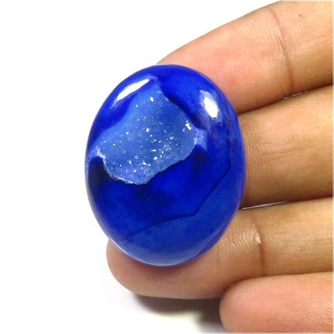 Blue Onyx Oval Geode Cabochon 32x25mm Natural Onyx Agate Gemstone 44cts