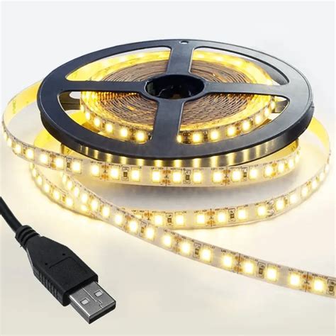 Светодиодная LED лента 5м, от USB, Теплый белый / Диодная подсветка для ...