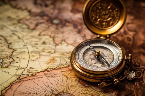 A Compass Sits On Top Of A Map Providing Precise Navigation And Aiding