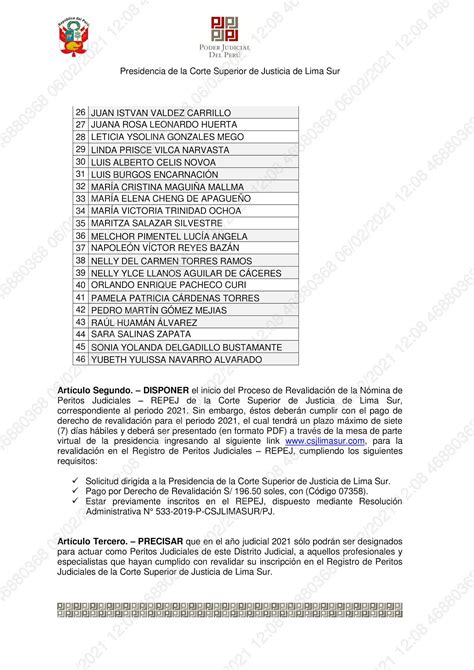 Perito Contable Judicial Y Fiscal Resolución Administrativa N°000108 2021 P Csjlspj