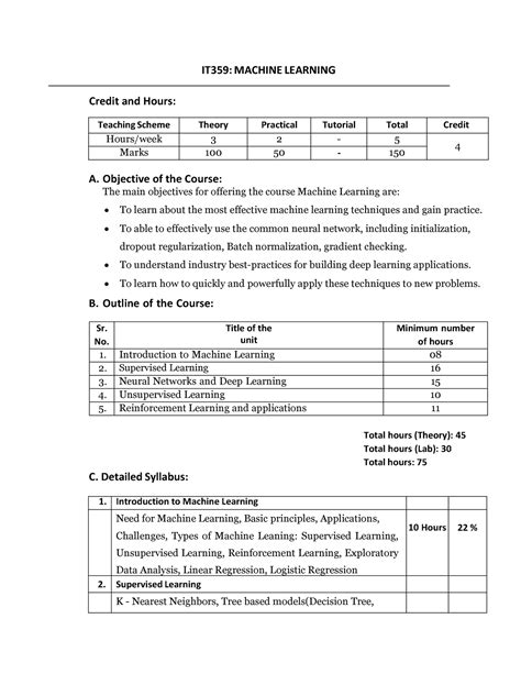 Ml Syllabus No Details It Machine Learning Credit And Hours