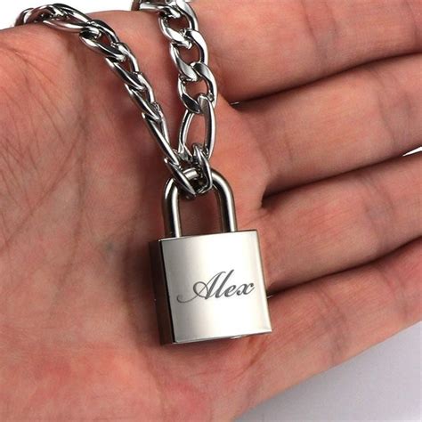 Custom Engrave Lock Necklace For Men Etsy