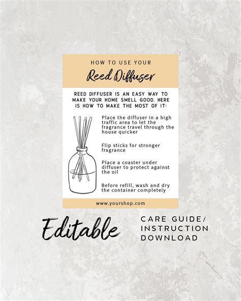 Printable Care Card Editable Reed Diffuser Card Instruction Card