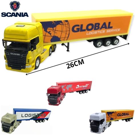 Miniatura Carreta Baú Welly Volvo Scania Man 1 64 Escorrega o Preço