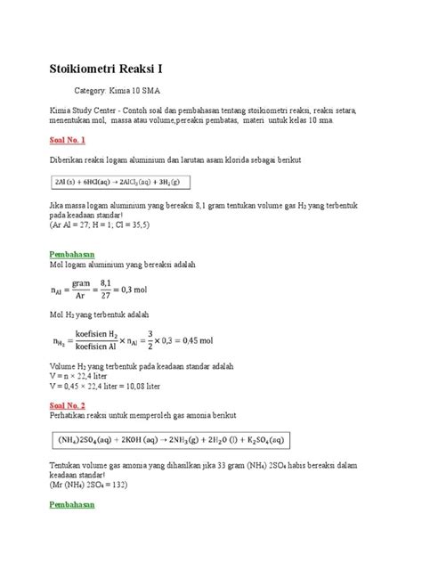 Soal Dan Pembahasan Stoikiometri Stoikiometri Pengertian Rumus Jenis Soal Dan Pembahasan