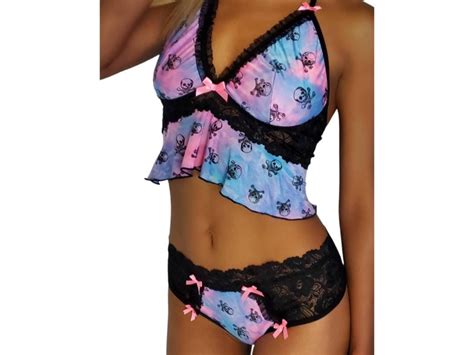 Skull Printed Lingerie Set Skulls Babydoll Skull Lingerie Sexy Lingerie Handmade Lingerie Lace
