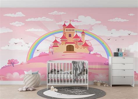 Pink Princess Castle wallpapers Mural | Mural wallpaper, Princess ...