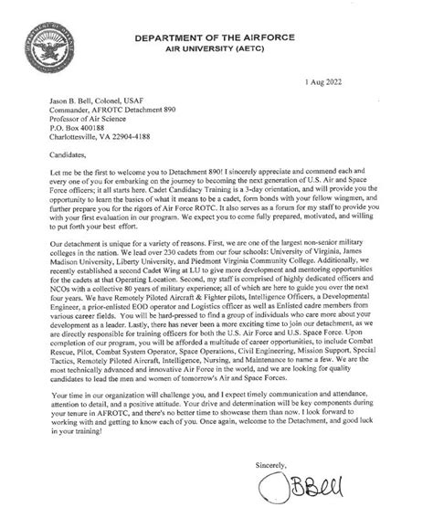 Commander S Welcome Letter Detachment Air Force Reserve