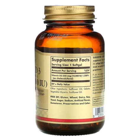 Solgar, D3 10,000 IU, 120 Softgels | HiLife Vitamins