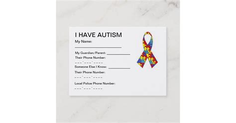 Autism Id Cards Zazzle