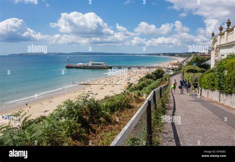 Beach And Pier Approach From East Cliffs Bournemouth Poole Bay