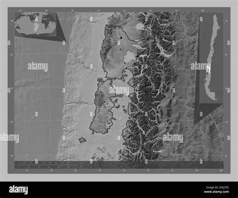 Los Lagos Region Of Chile Grayscale Elevation Map With Lakes And