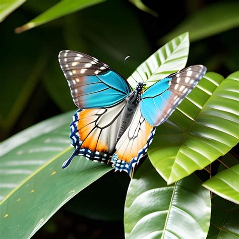 Premium AI Image | Blue monarch butterfly perched on a leaf on a plant ...