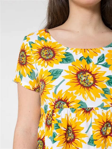 Summer Blouses Clothing Brand Sunflower Printed Rayon Babydoll Dress