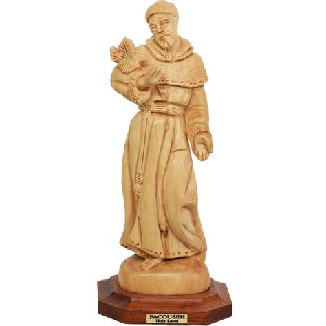 Olive Wood St Francis Of Assisi Holding A Bird Statue 5