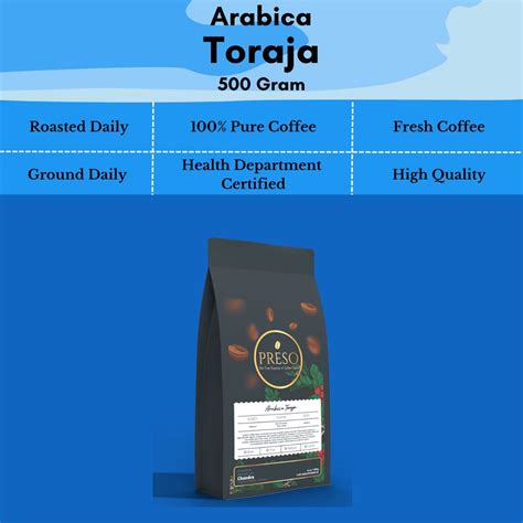 Jual PRESO Kopi Arabika Toraja Arabica Toraja Roast Bean Asli 500 Gram