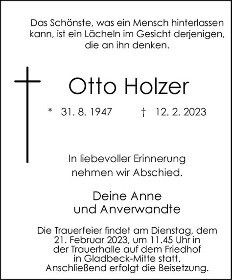 Traueranzeigen Von Otto Holzer Trauer In Nrw De